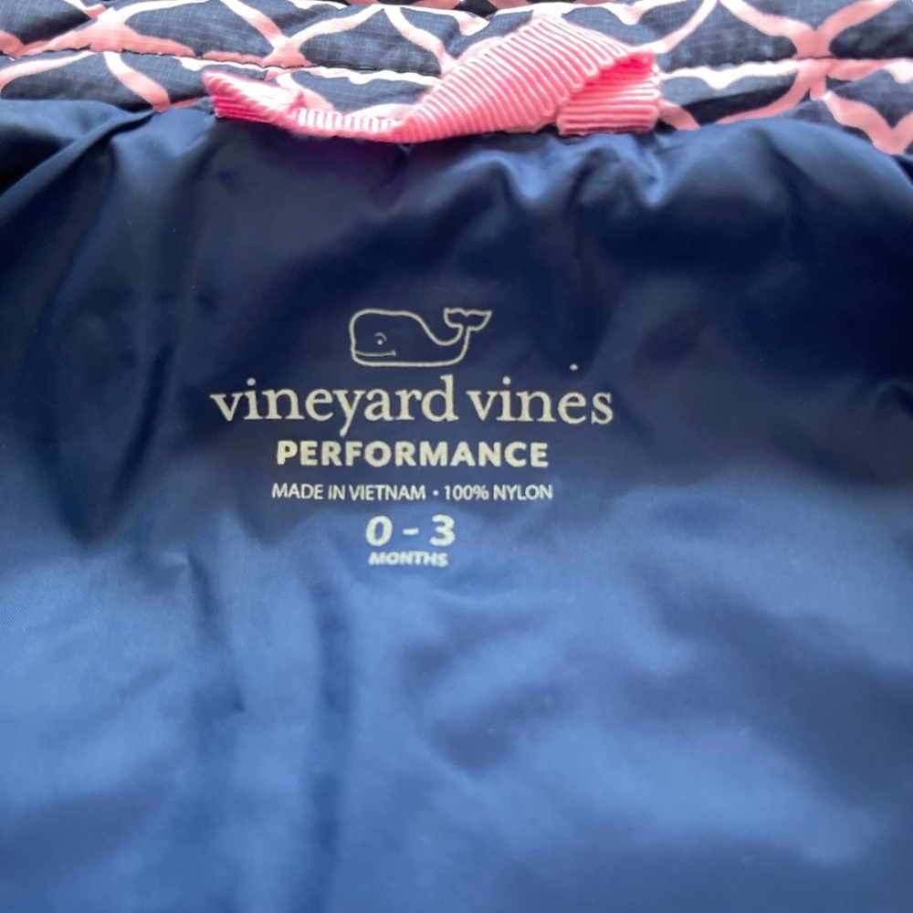 Quilted Baby Puffer Jacket 0-3M Pink Navy Lightweight Coat Vineyard Vines - Picture 8 of 11